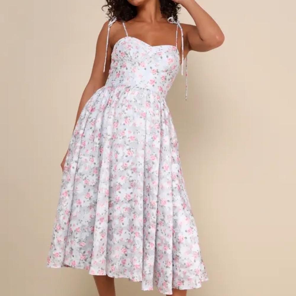 Lulu's Pink and White Floral Midi Dress